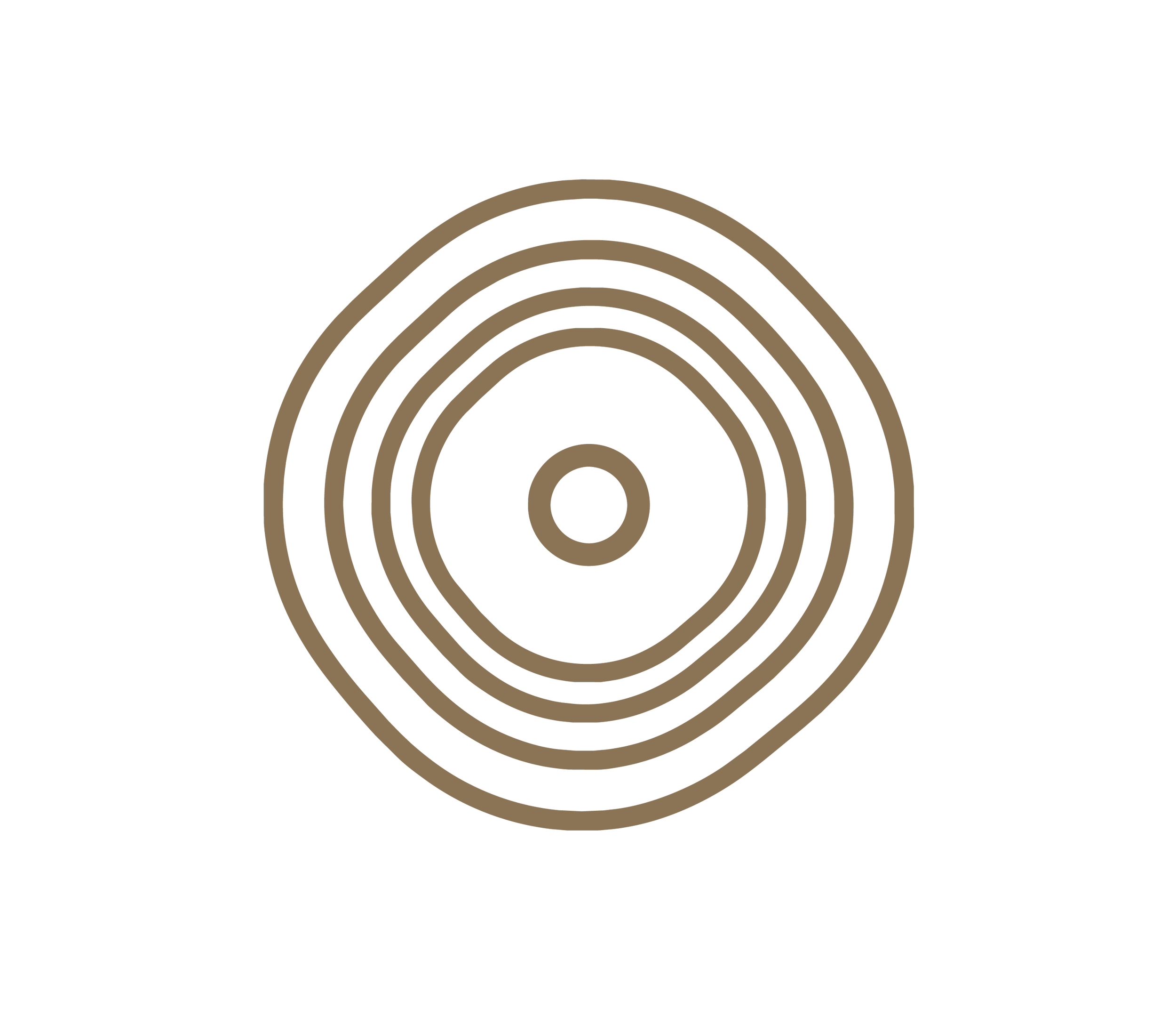 A simple illustration of a rainbow with five arcs drawn in brown against a black background.