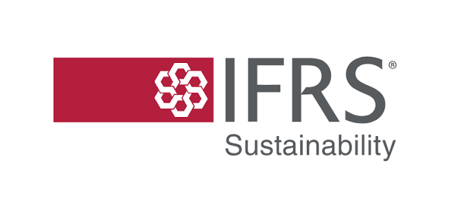 Logo of IFRS with interconnected hexagons and the words 'IFRS Sustainability'