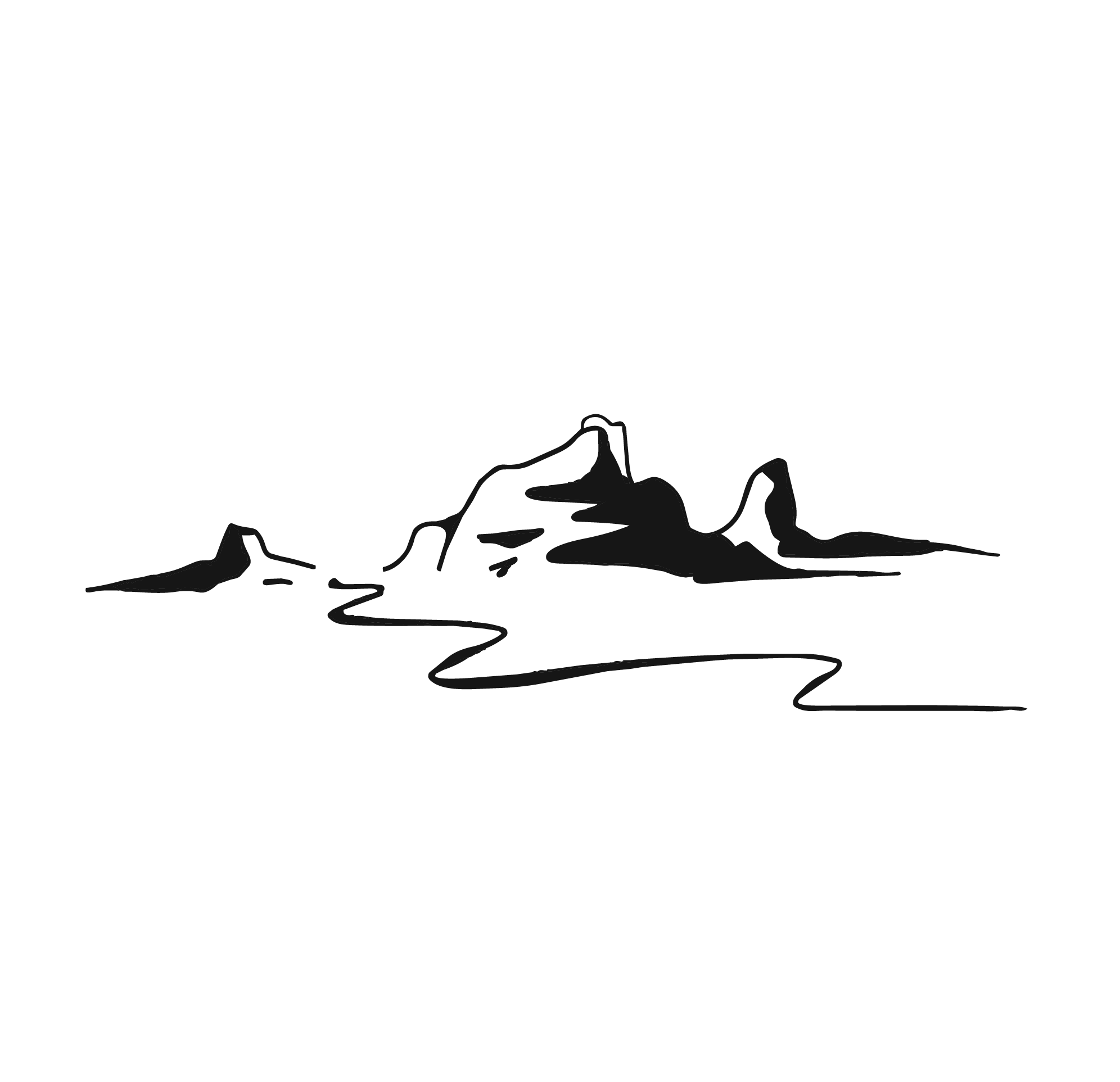 Line drawing of mountain and canyon