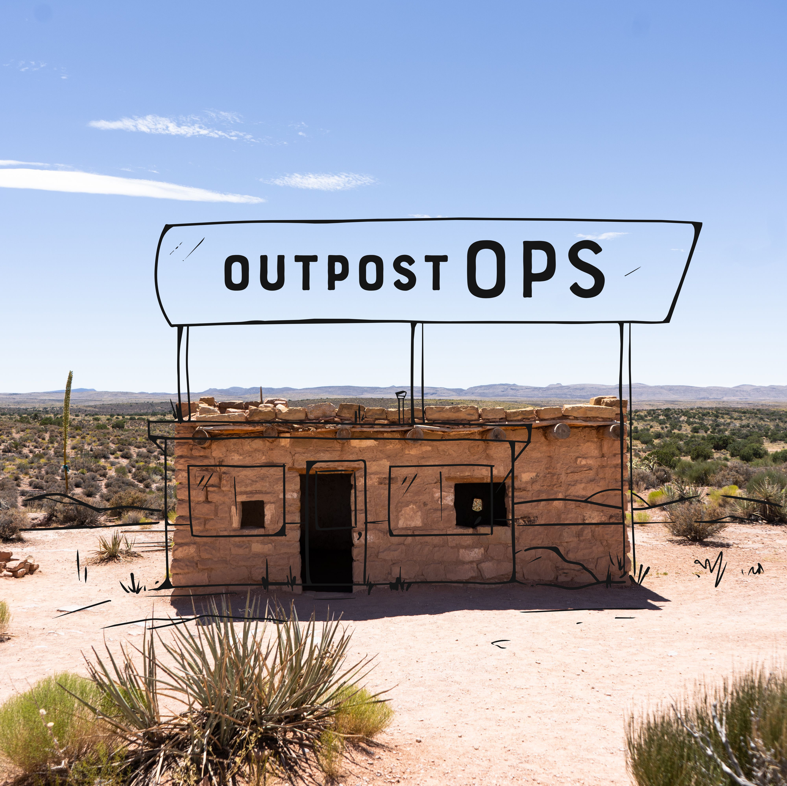 Outpost Ops text overlaid on building