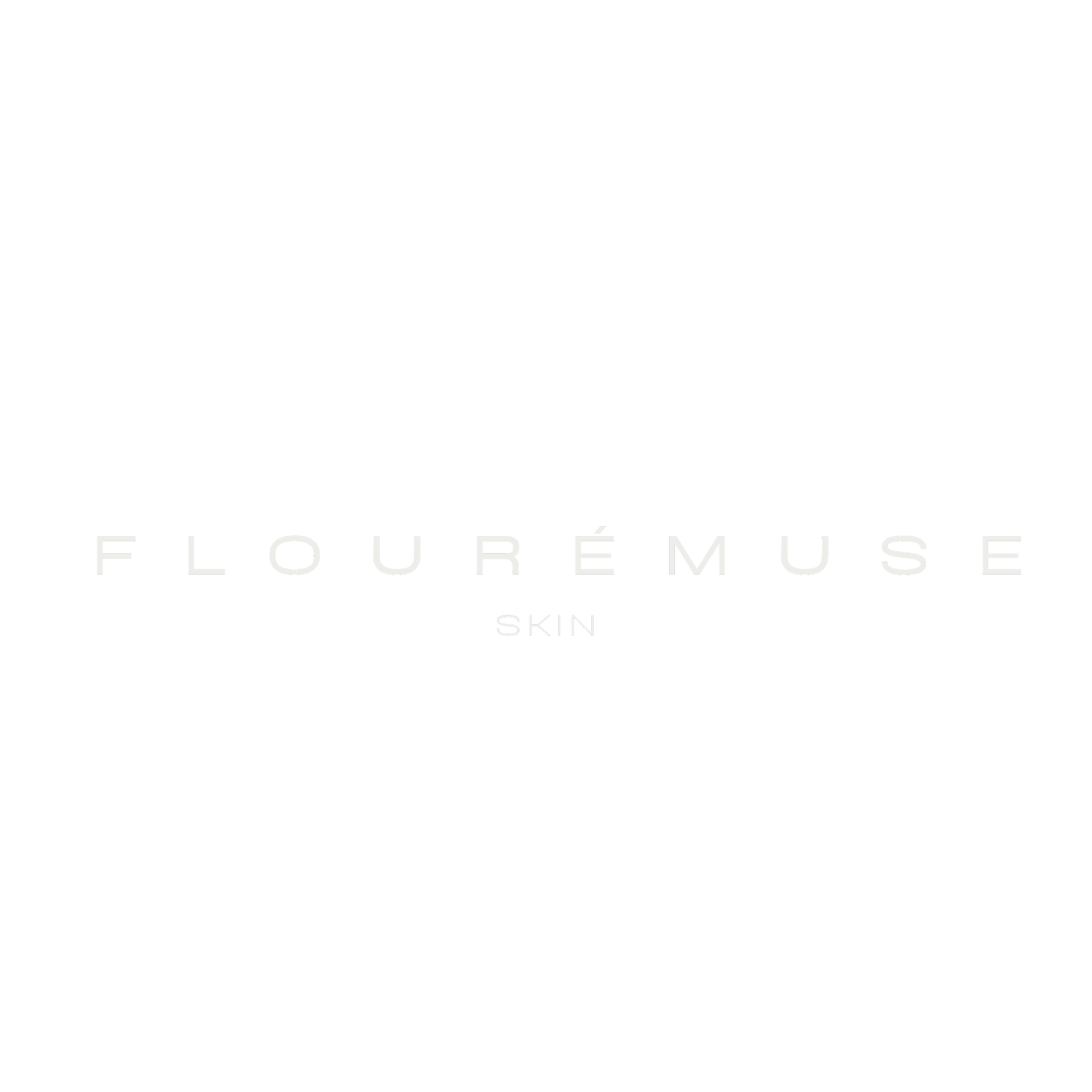 Zwarte achtergrond met witte tekst: 'FLOURÉMUSE SKIN'