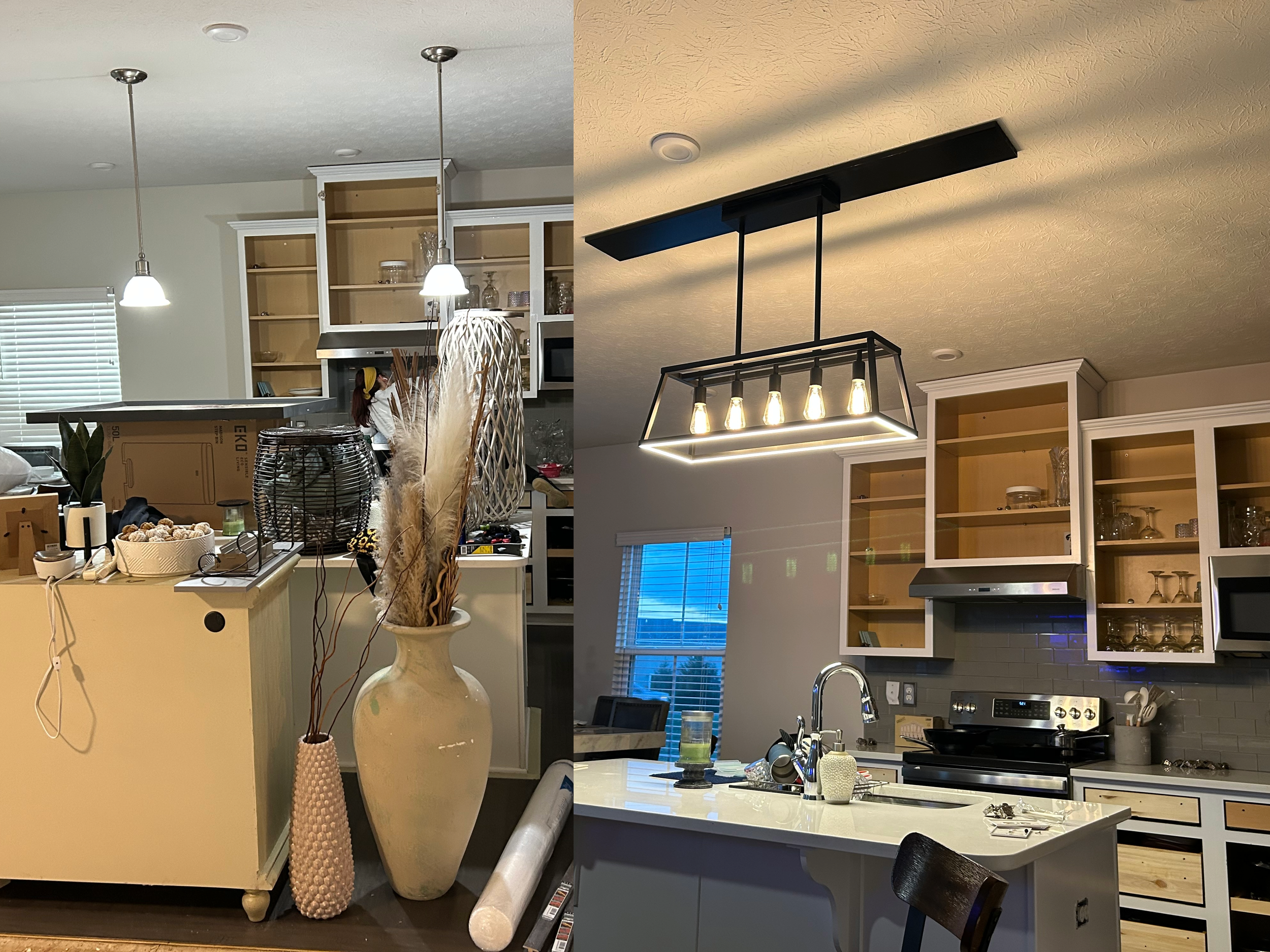 Before and after of a kitchen light change