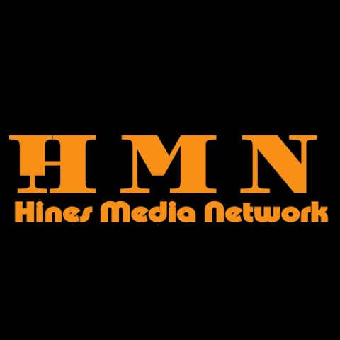 Logo of Hines Media Network with large orange letters H, M, N