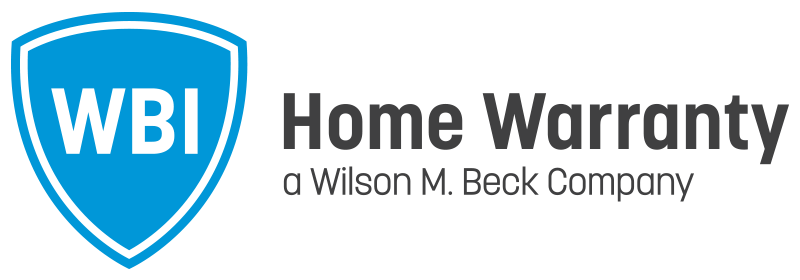 WBI Home Warranty logo with blue shield and white text, and black text indicating 'Home Warranty at Wilson M. Beck Company'