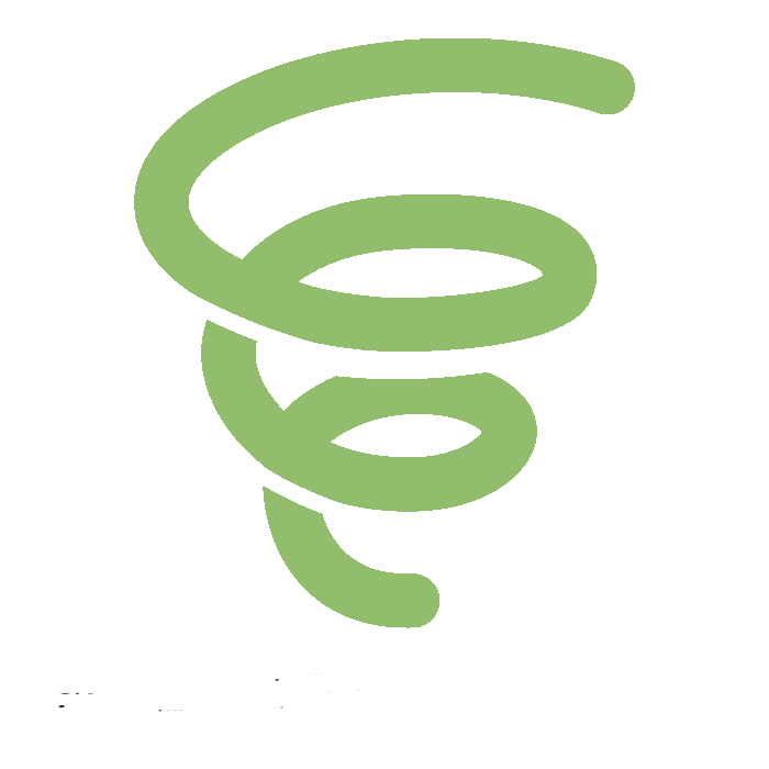 Grüner abstrakter Wirbel oder Spiralform auf schwarzem Hintergrund.