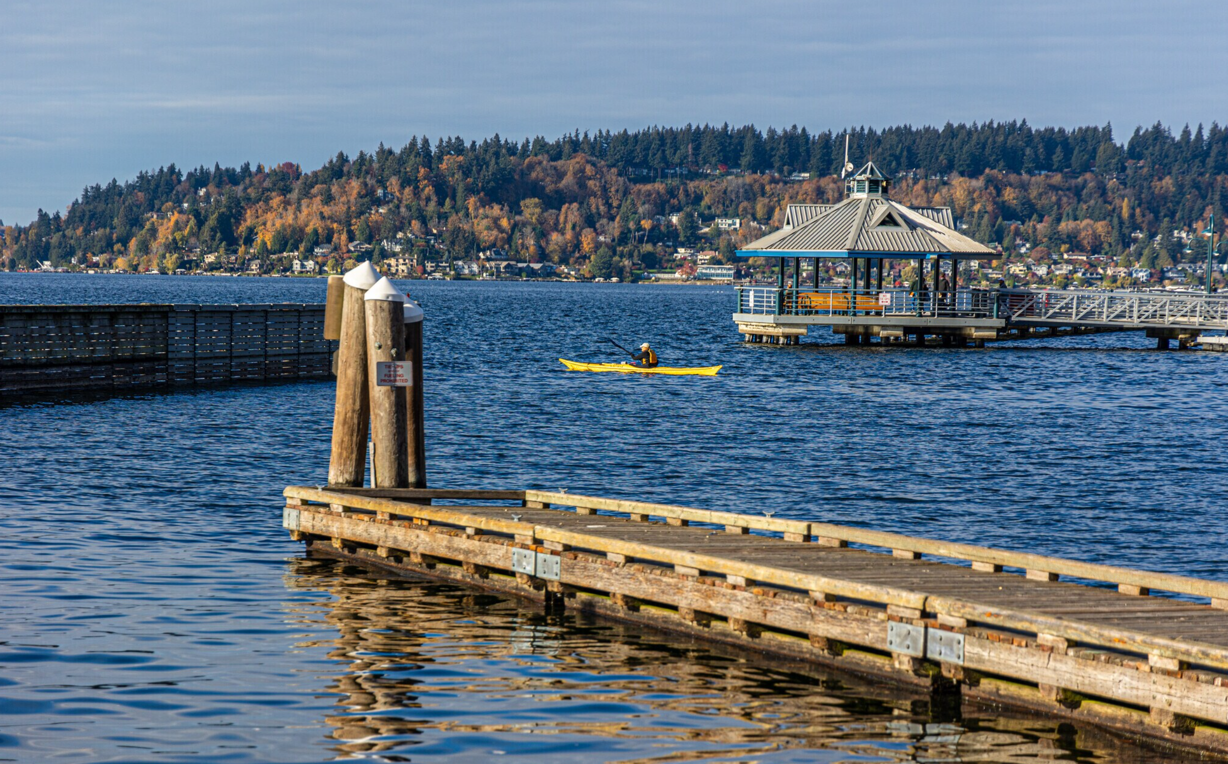 Waterfront dock at Gene Coulon Memorial Beach Park in Renton, Washington.