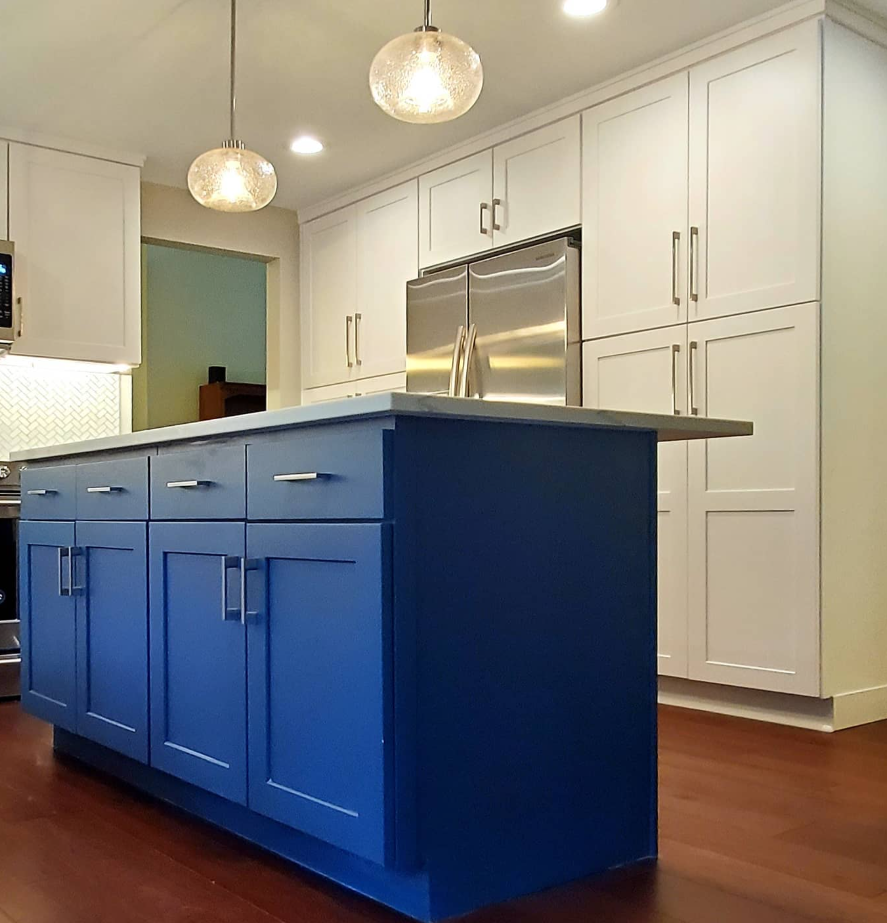 Kitchen Bright Blue Cabinets