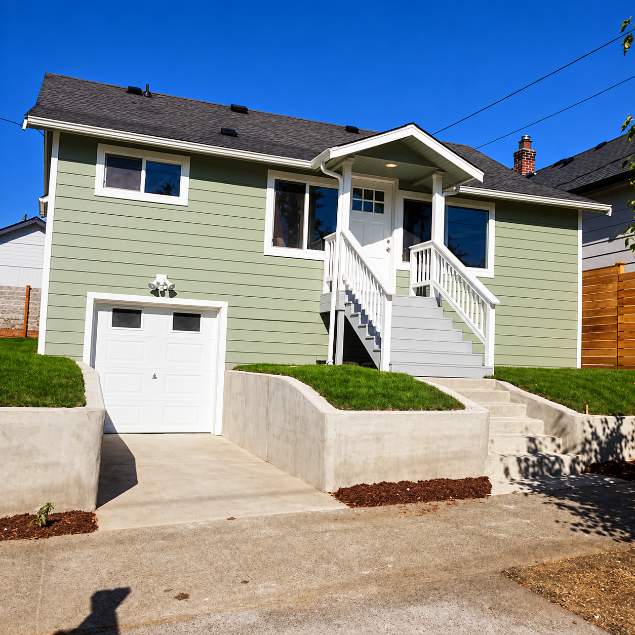 Front View Porch with Railings Garage Door.png