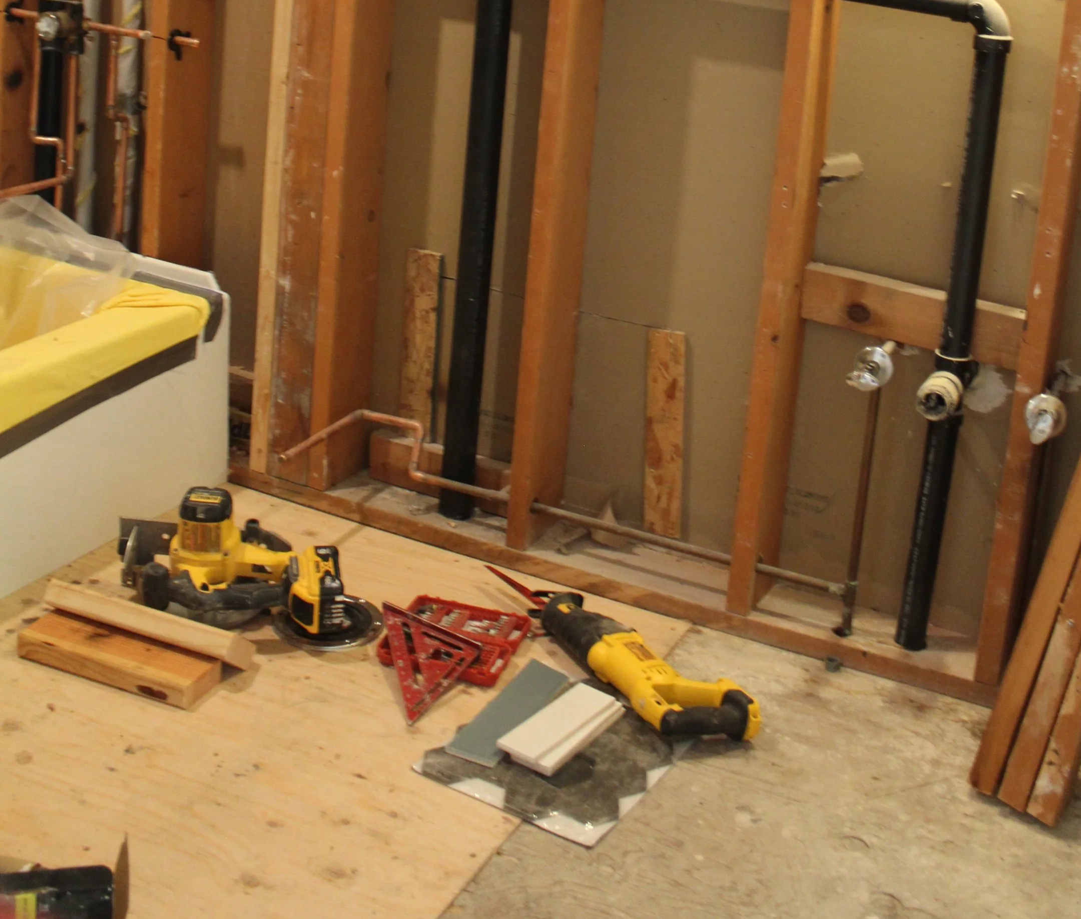 Whole home remodeling in progress in Bellevue, WA featuring structural modifications, framing, plumbing preparation, and professional residential renovation by F&M Construction & Remodeling.