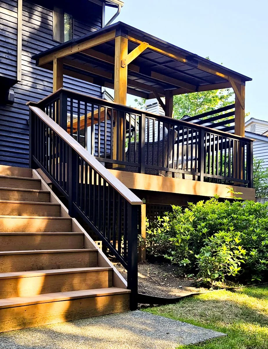 Covered outdoor shade structure by F&M Construction & Remodeling in Kirkland, WA, serving Bellevue, Seattle, and the Eastside.