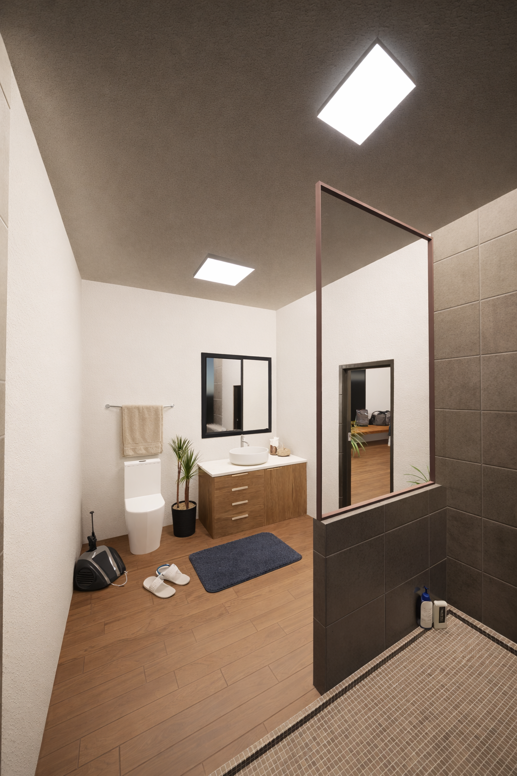 Modern bathroom with shower and vanity.png