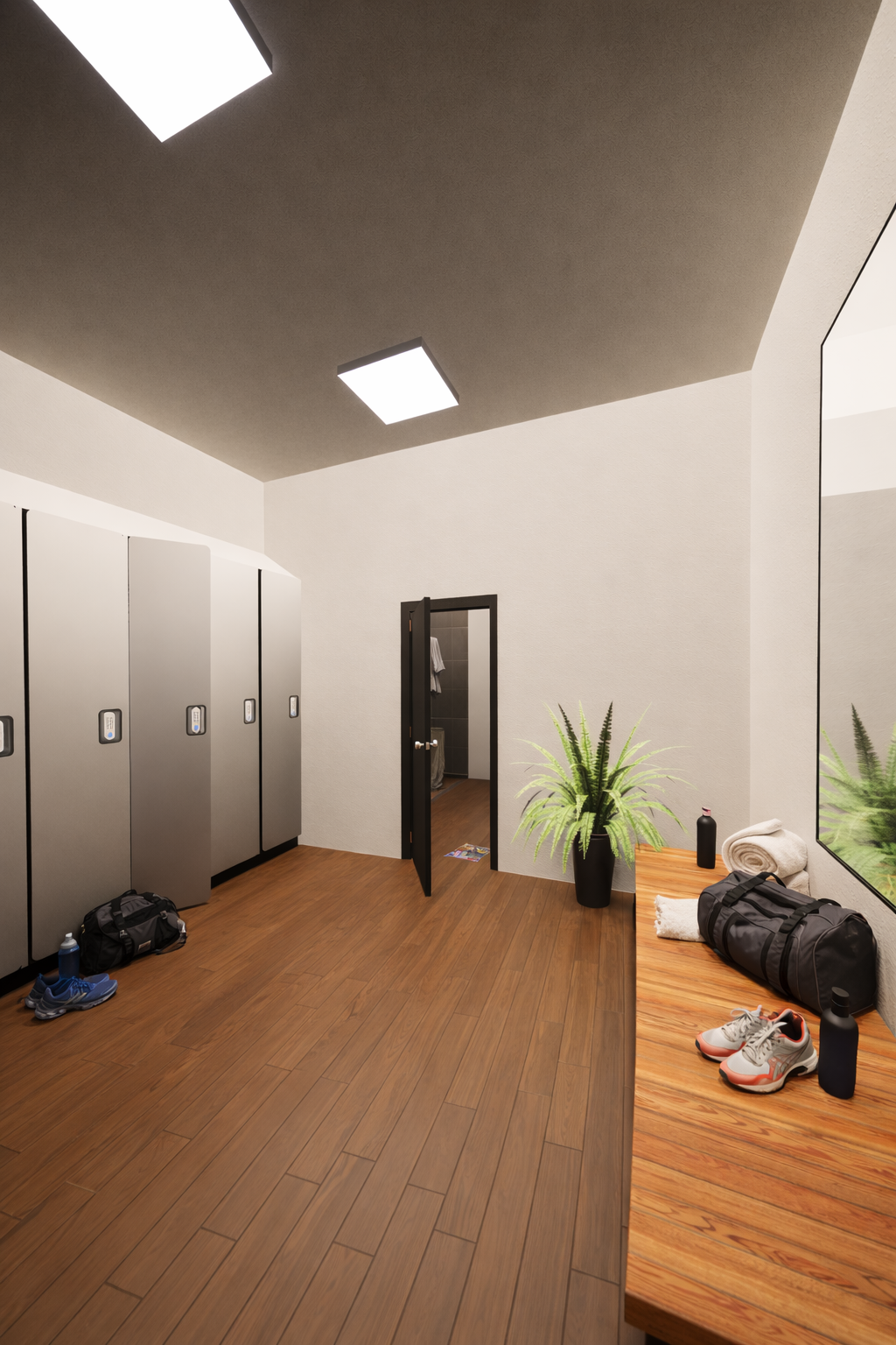 Locker room with gym essentials and greenery.png