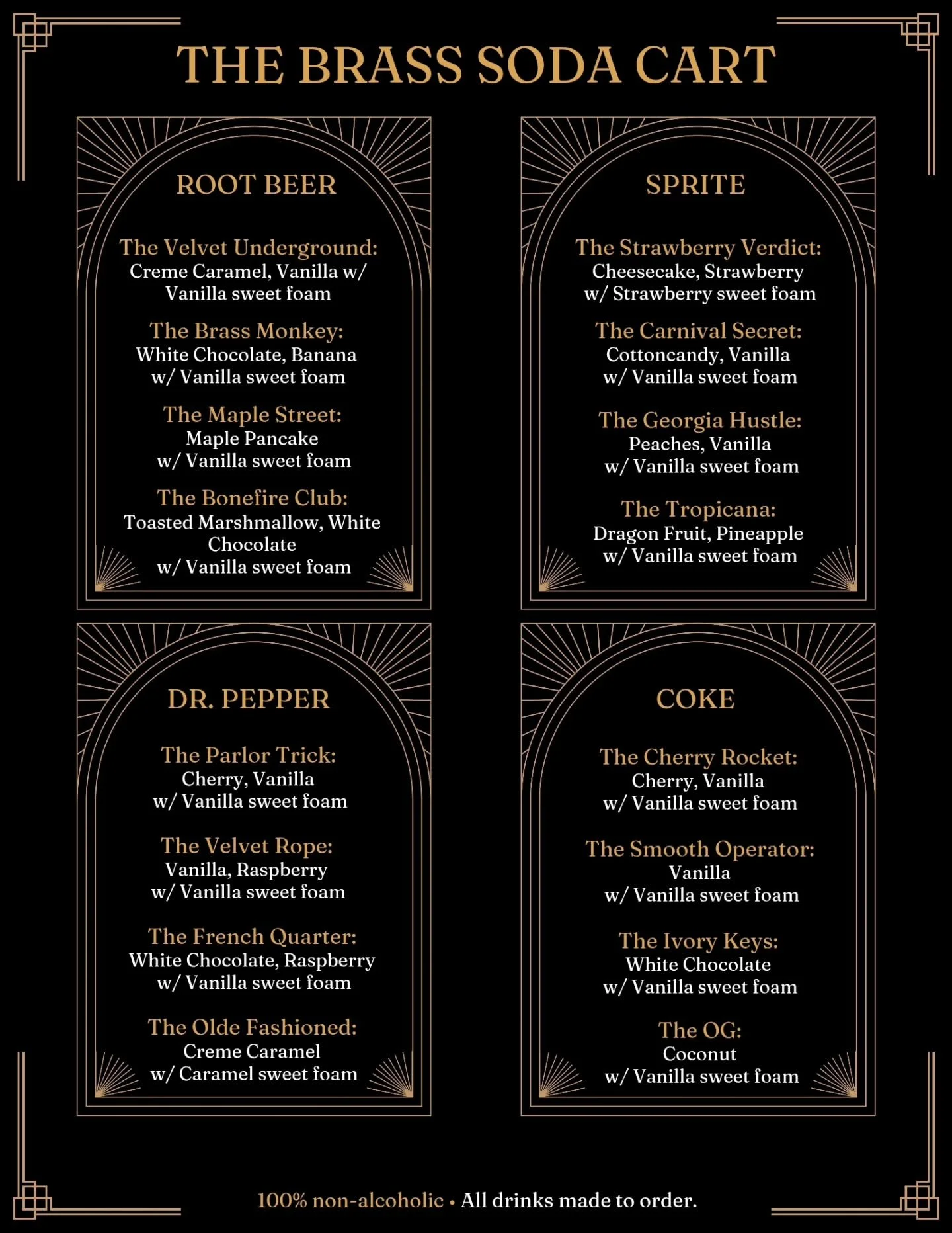 Our current dirty soda offerings! Want something not on the menu, let us know!