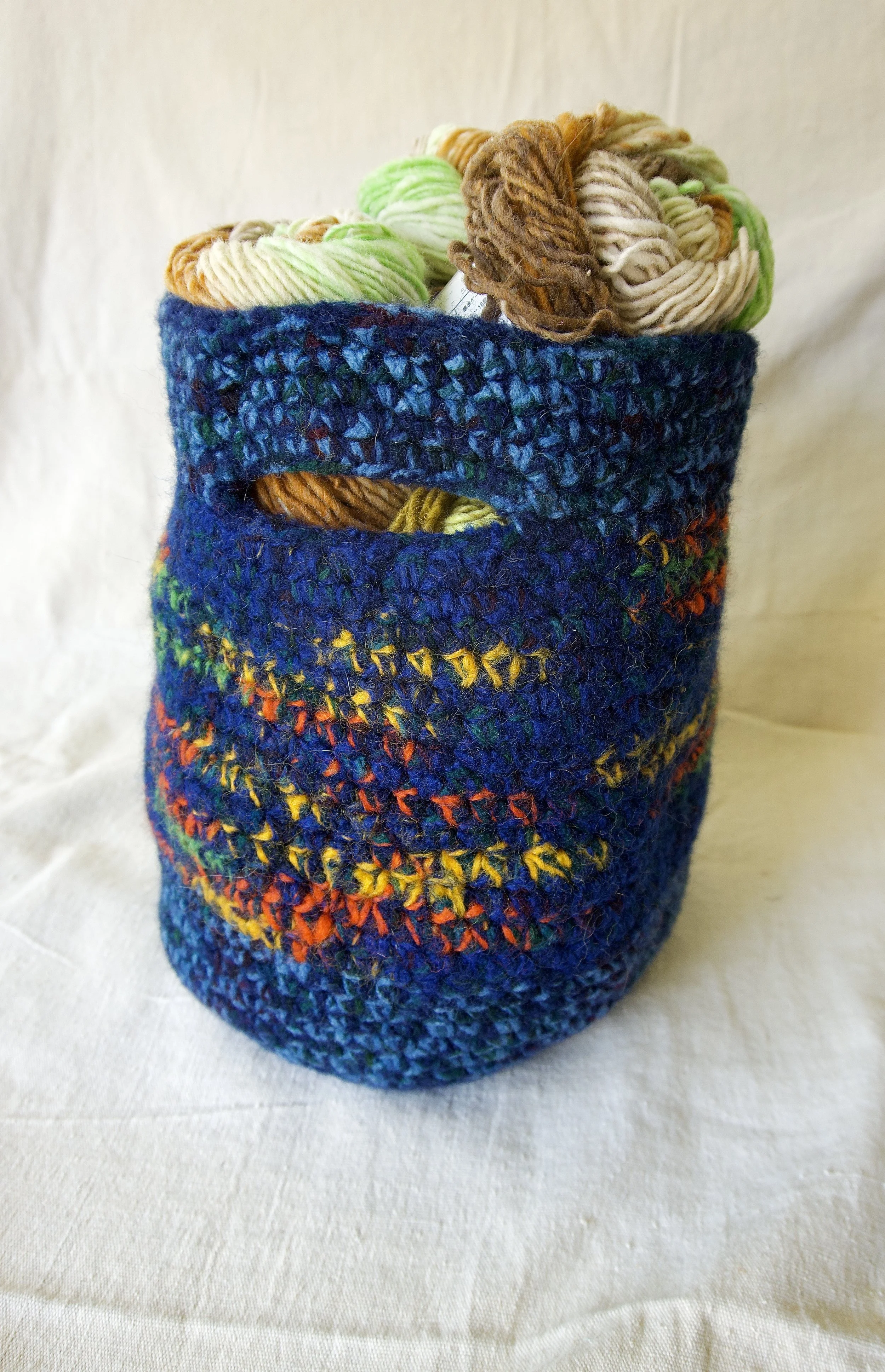 Blue Felted Bowl/Basket With Handle