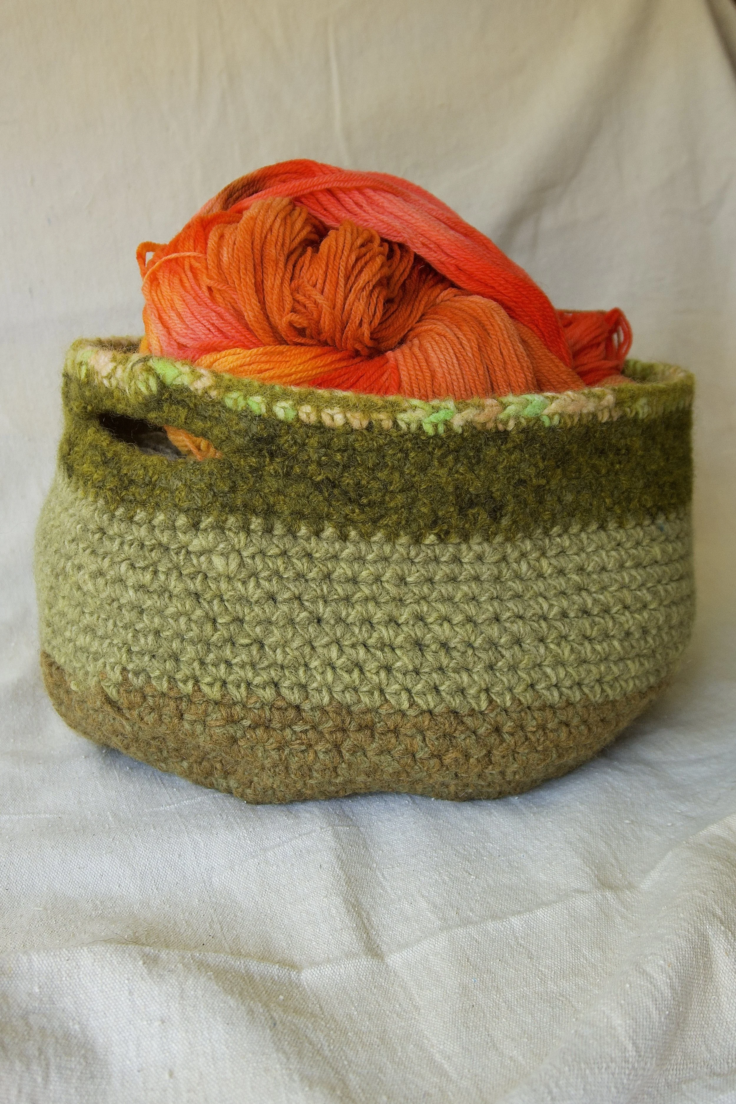 Olive Felted Bowl With Handles