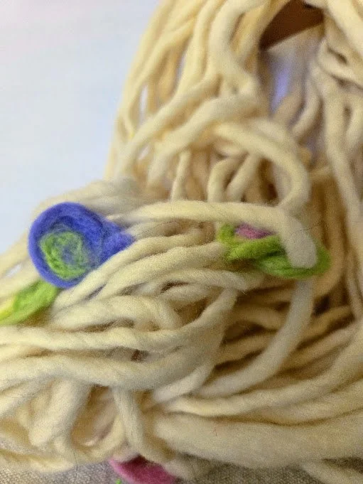 Bulky Natural Wool yarn with needle felted flowers