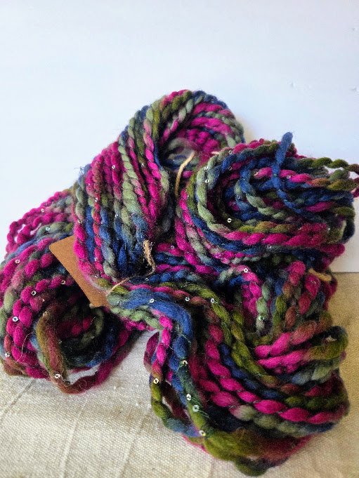 Hand Spun Multicolored Wool with Sequins