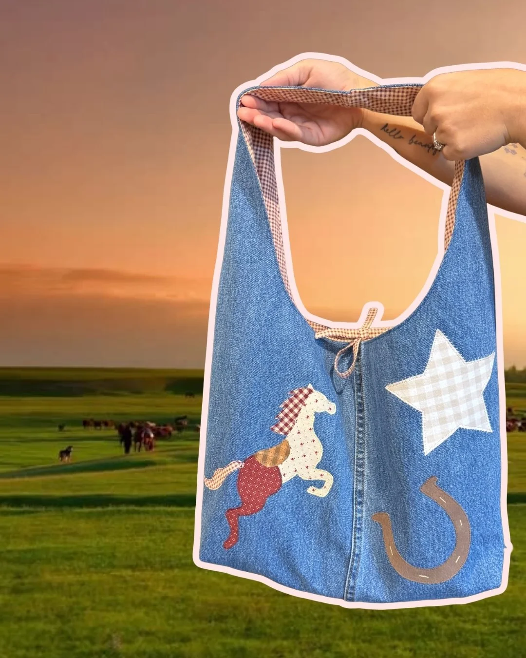 Large Horse Denim Sling Bag