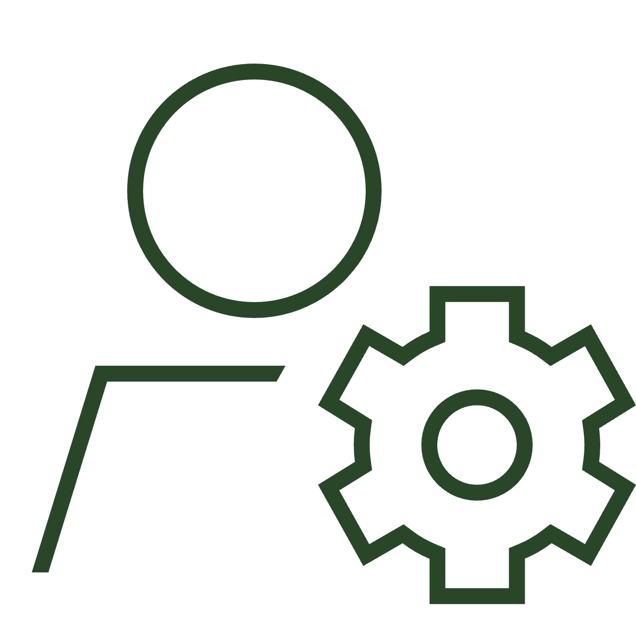 Outline of a person with a plus sign and a gear icon, representing settings or configuration.