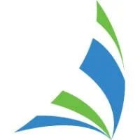 Abstract logo design with blue and green geometric shapes