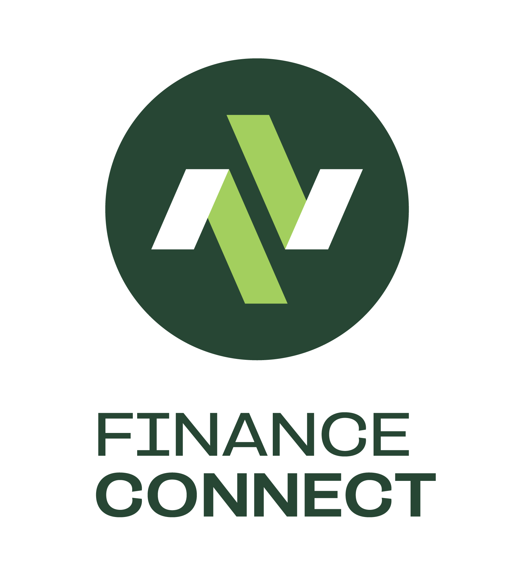 A logo with a dark green circle containing stylized white and light green letter V and W, and text below reading 'FINANCE CONNECT'.