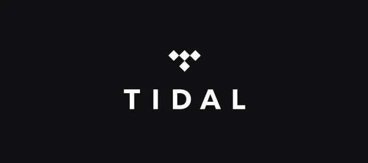 TIDAL logo with three stacked diamonds above the word TIDAL on a black background.