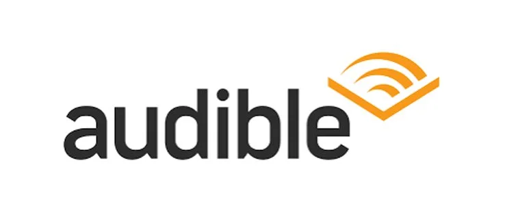 Audible logo with stylized orange sound waves above the word 'audible' in black text.