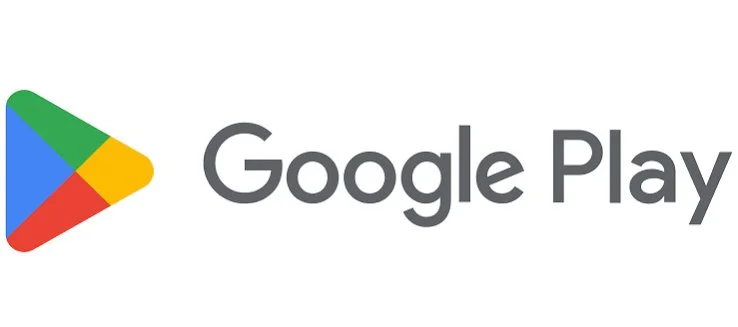 Google Play logo with multicolored triangle and the words 'Google Play' in gray text.