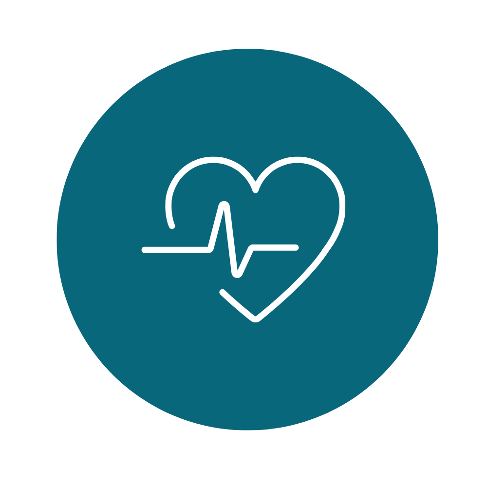 Icône représentant un cœur avec un électrocardiogramme à l'intérieur, symbole de santé ou de soins cardiaques.