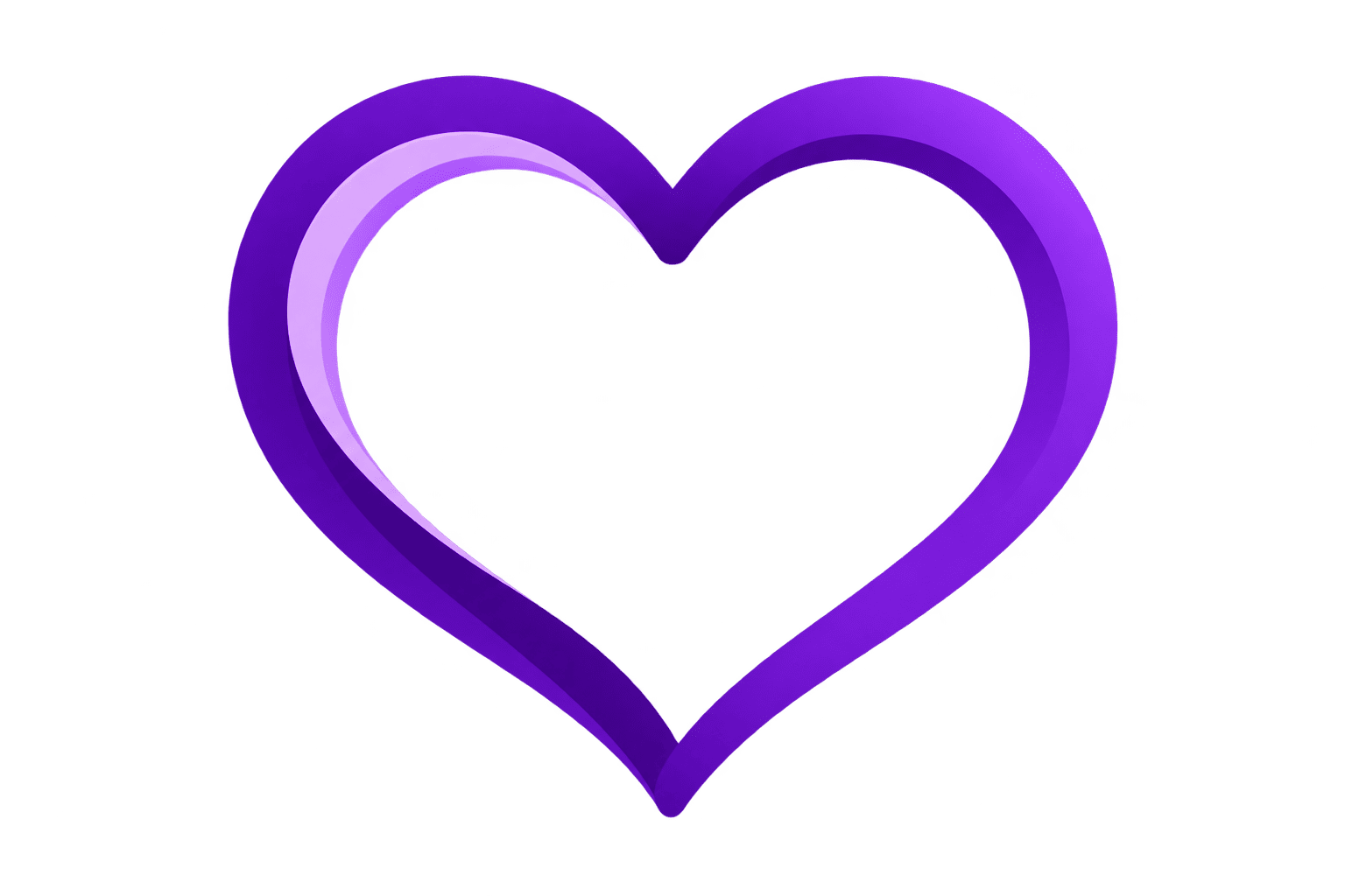 Cœur violet lumineux sur fond noir.