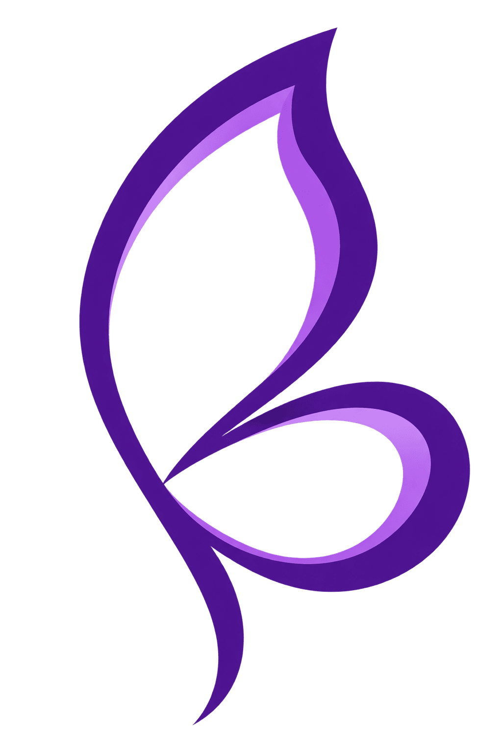 Logo stylisé en forme de plume avec des nuances de violet.