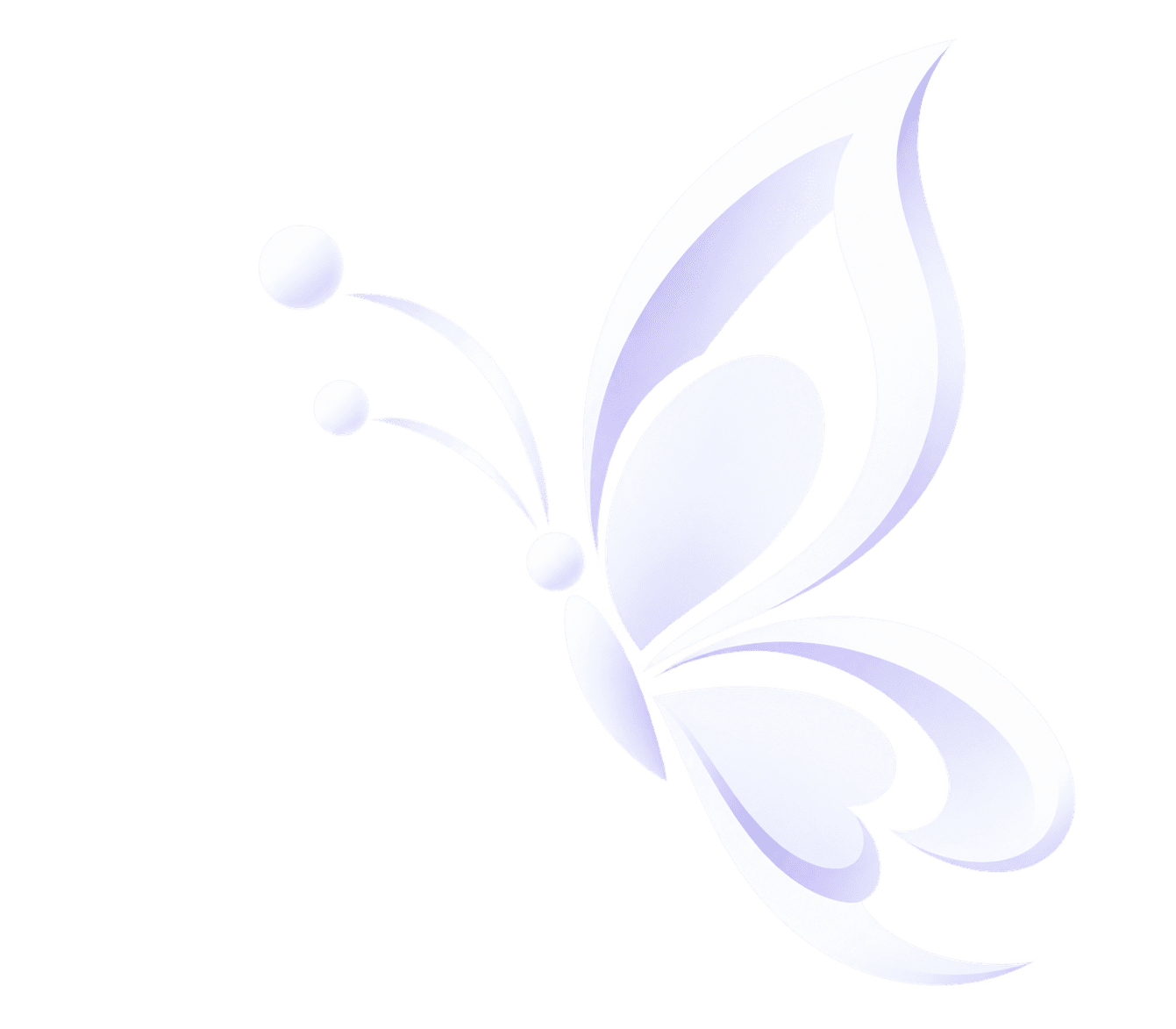 Une illustration stylisée d'une fleur ou d'une créature avec des ailes, de couleur blanche et violette, sur un fond noir.