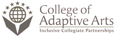College of Adaptive Arts logo featuring a globe surrounded by stars and hands, with the text 'College of Adaptive Arts' and 'Inclusive Collegiate Partnerships'.