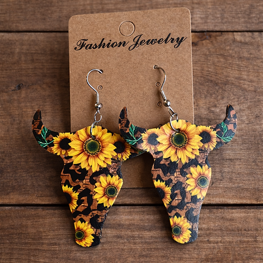 cow skull sunflower earrings.png