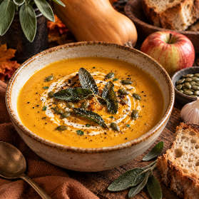 Creamy Roasted Butternut Squash, Apple &amp; Sage Soup