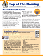 A newspaper titled "Top of the Morning" with a headline about a mushroom farm, and a section about an investigation in Brazil, featuring a QR code and contact information.