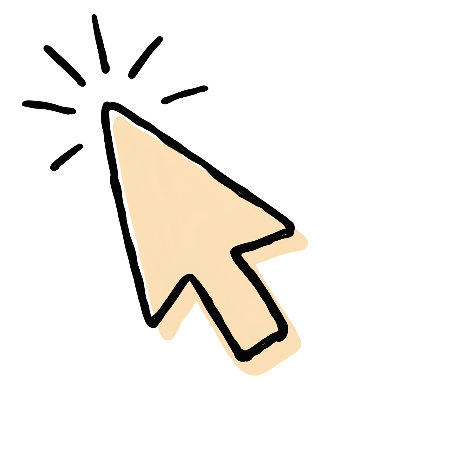 A cartoon-style hand with light skin tone holding a black marker, drawing black lines around a beige highlight.