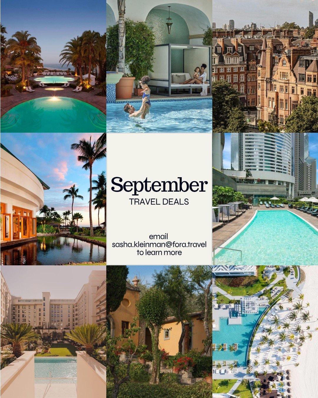 Take my monthly roundup of travel deals as inspiration for your next trip. 

🌴Escape to the beach in Hawaii or Mexico
🏢Adventure in London, Beverly Hills, or Hong Kong
⛳Golf trip to Tuscany
🌿Relax in Santa Barbara or Cannes

Ready to plan your nex