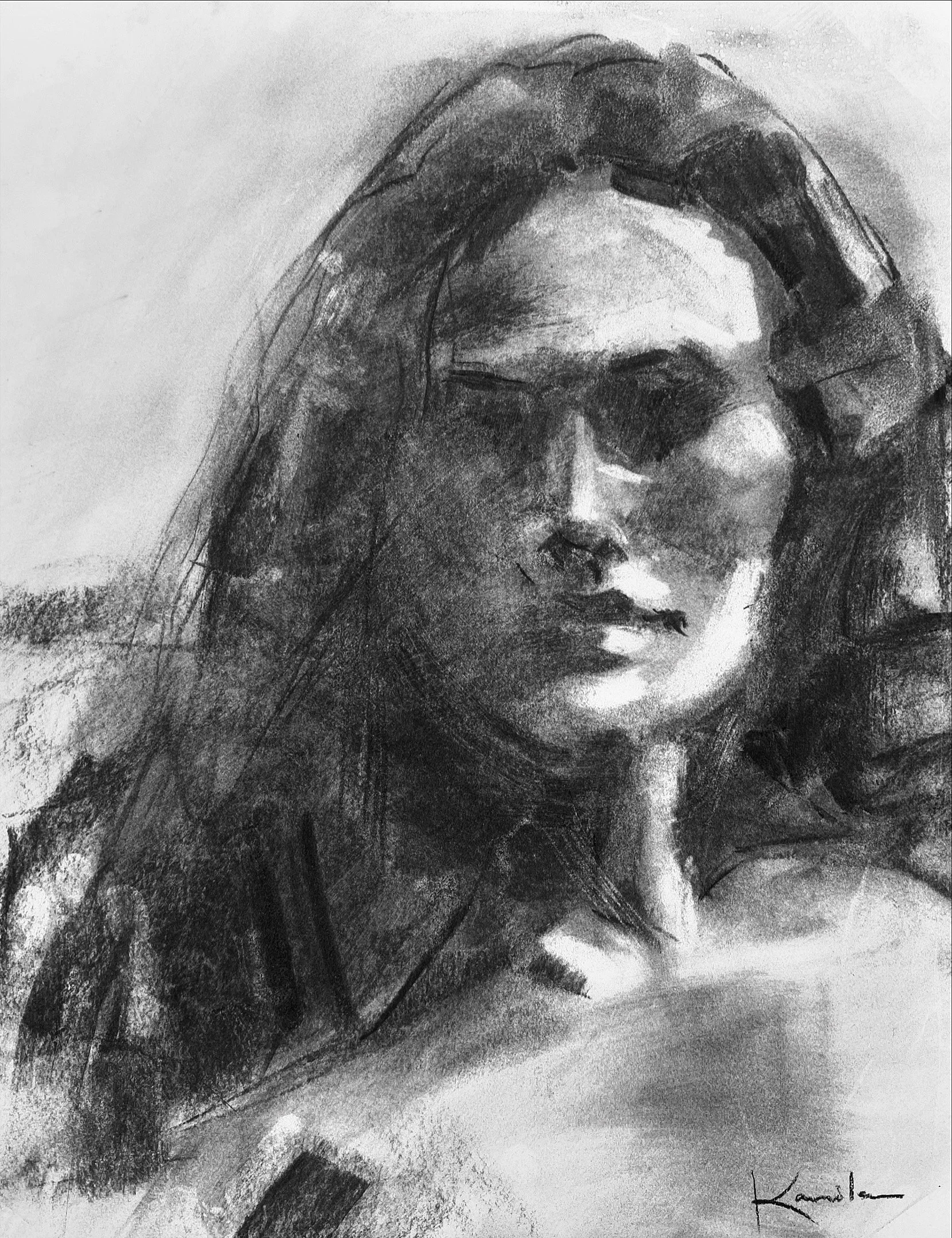 Shadow self. Charcoal 11" x 14" $300. Available