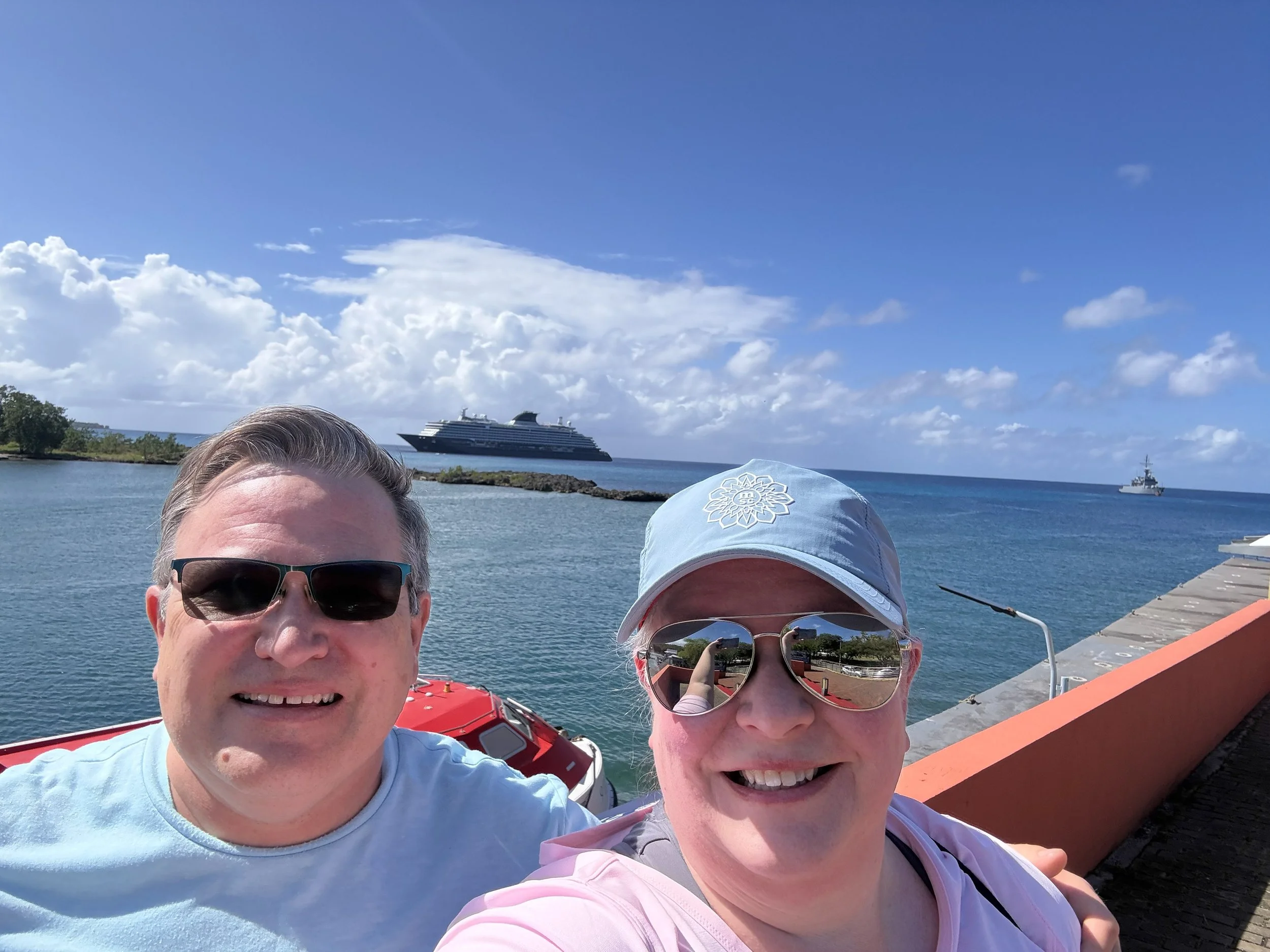The author and her husband with Explora II behind them.