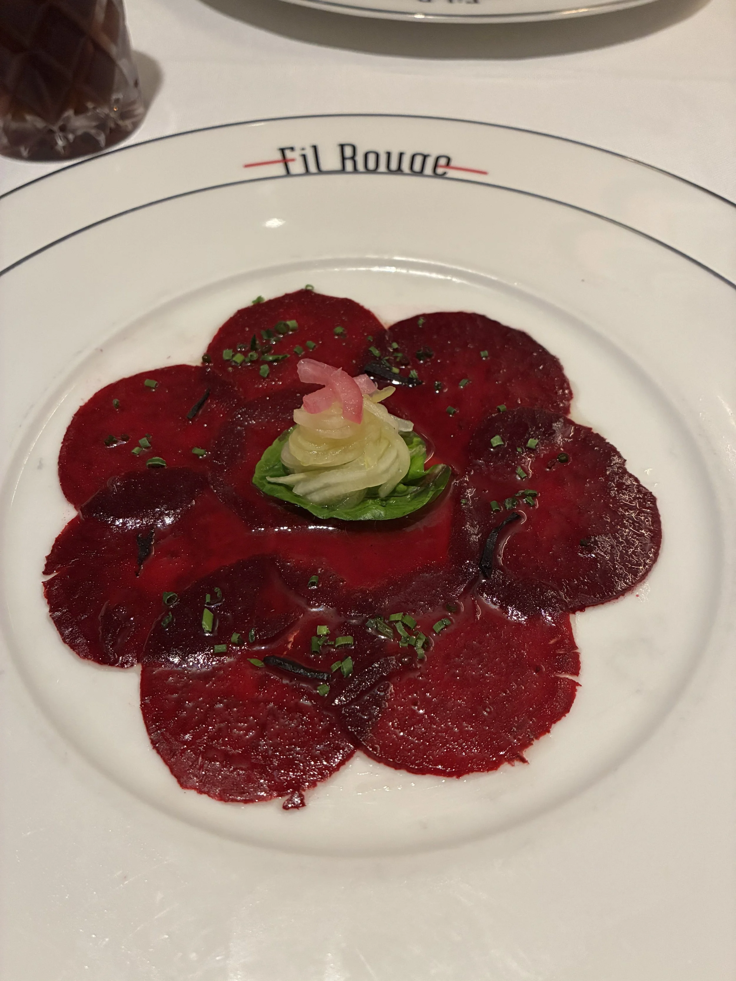 Beet carpaccio served at Fil Rouge.