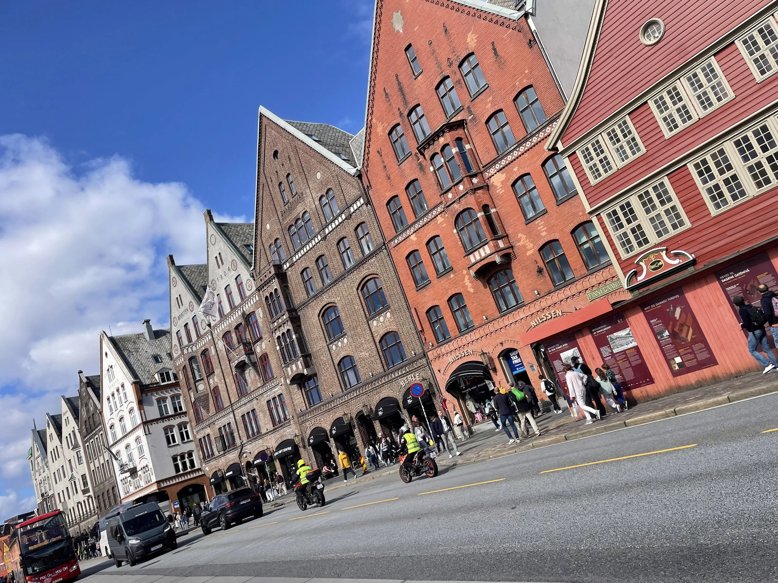 The colorful wharf buildings of Bryggen, Bergen.