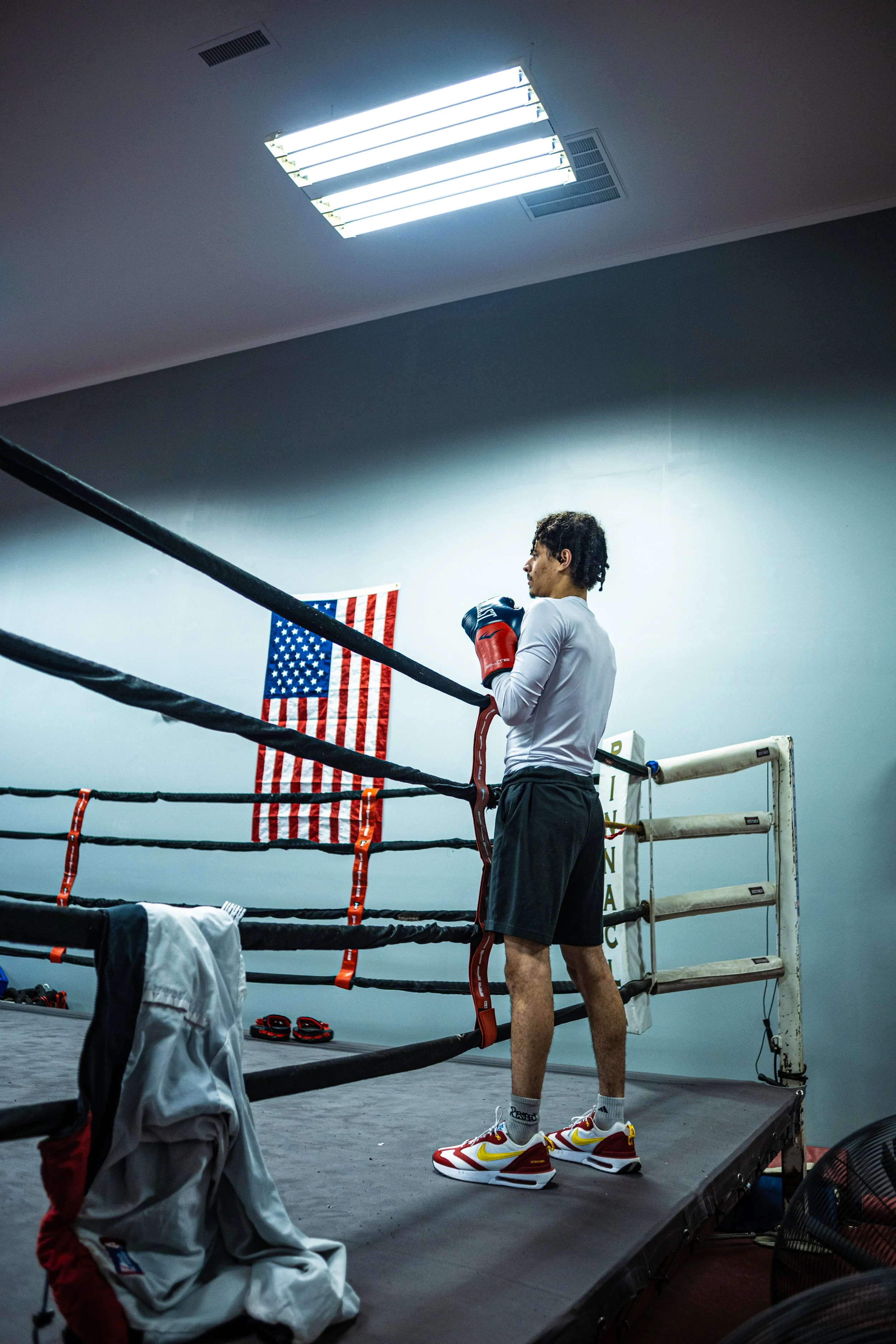 Student training in a boxing ring at Central Oregon Boxing in Bend, Oregon.
