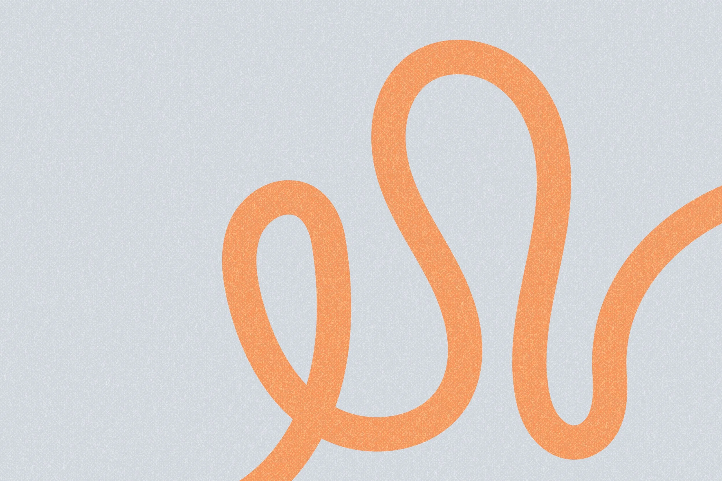 Abstract design with orange looping lines on a light gray textured background.