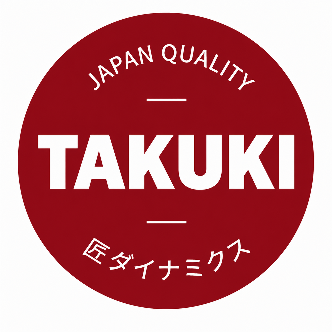 Red circular badge with white text that reads "Japan Quality Takuki" and Japanese characters below.