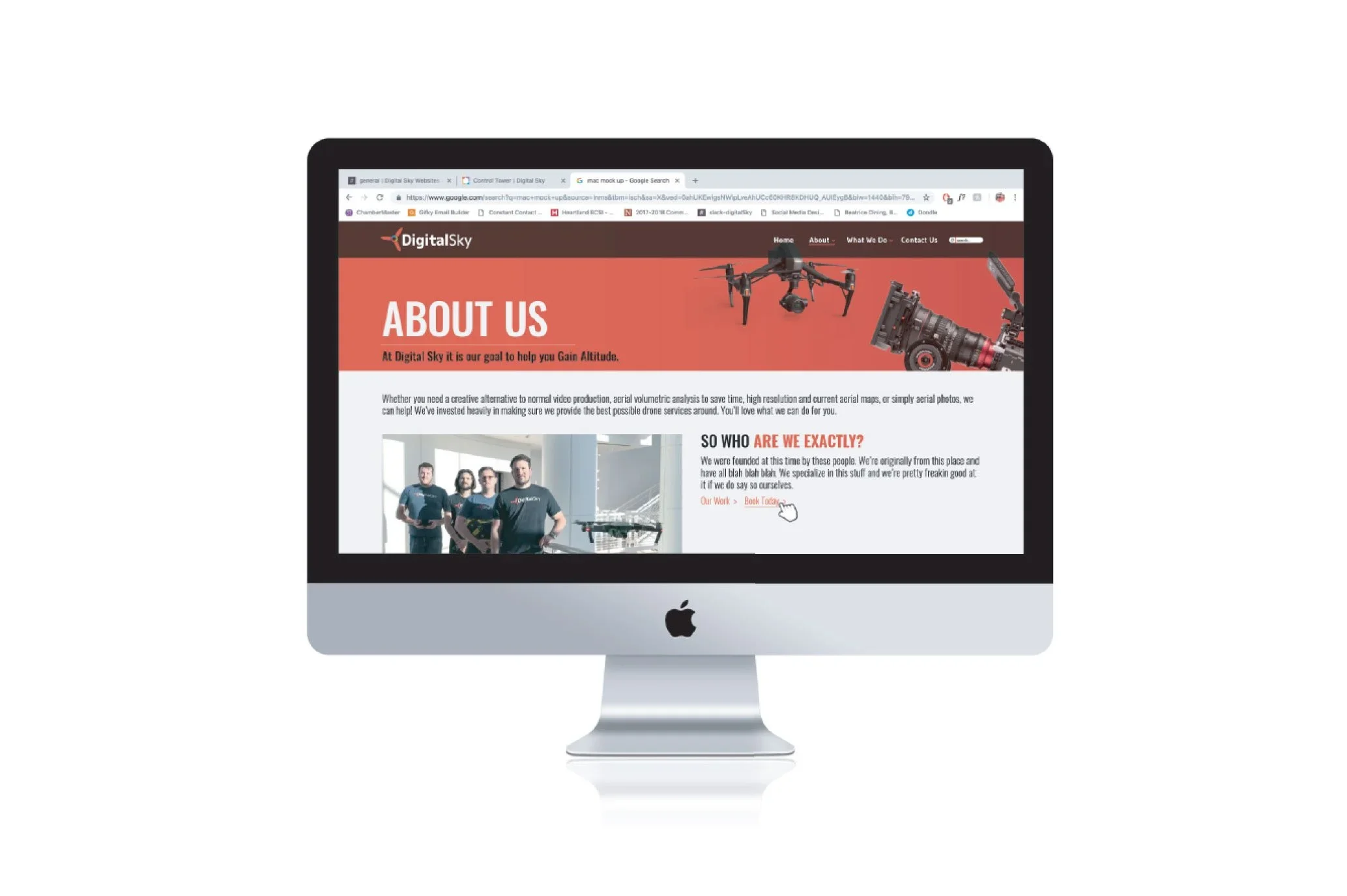 A close-up of the technical industrial webpage featuring a clean call-to-action block for creative video services.