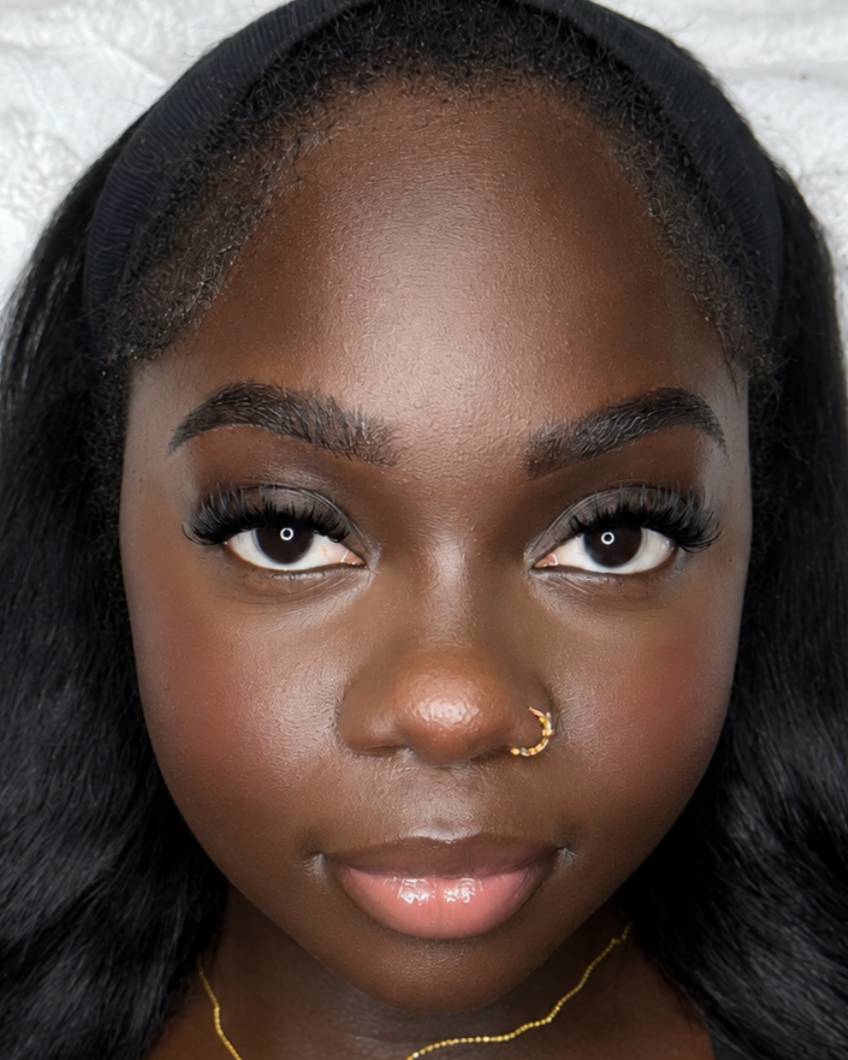 Close- up of a custom volume lash extensions set created by Just For Winks in Columbus, Ohio.