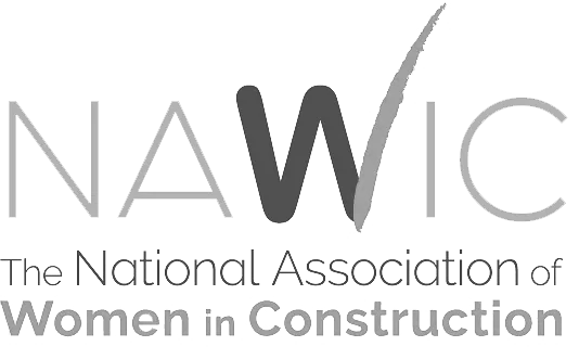 Logo of the National Association of Women in Construction with stylized text and a checkmark integrated into the 'V' of 'NAWIC'.
