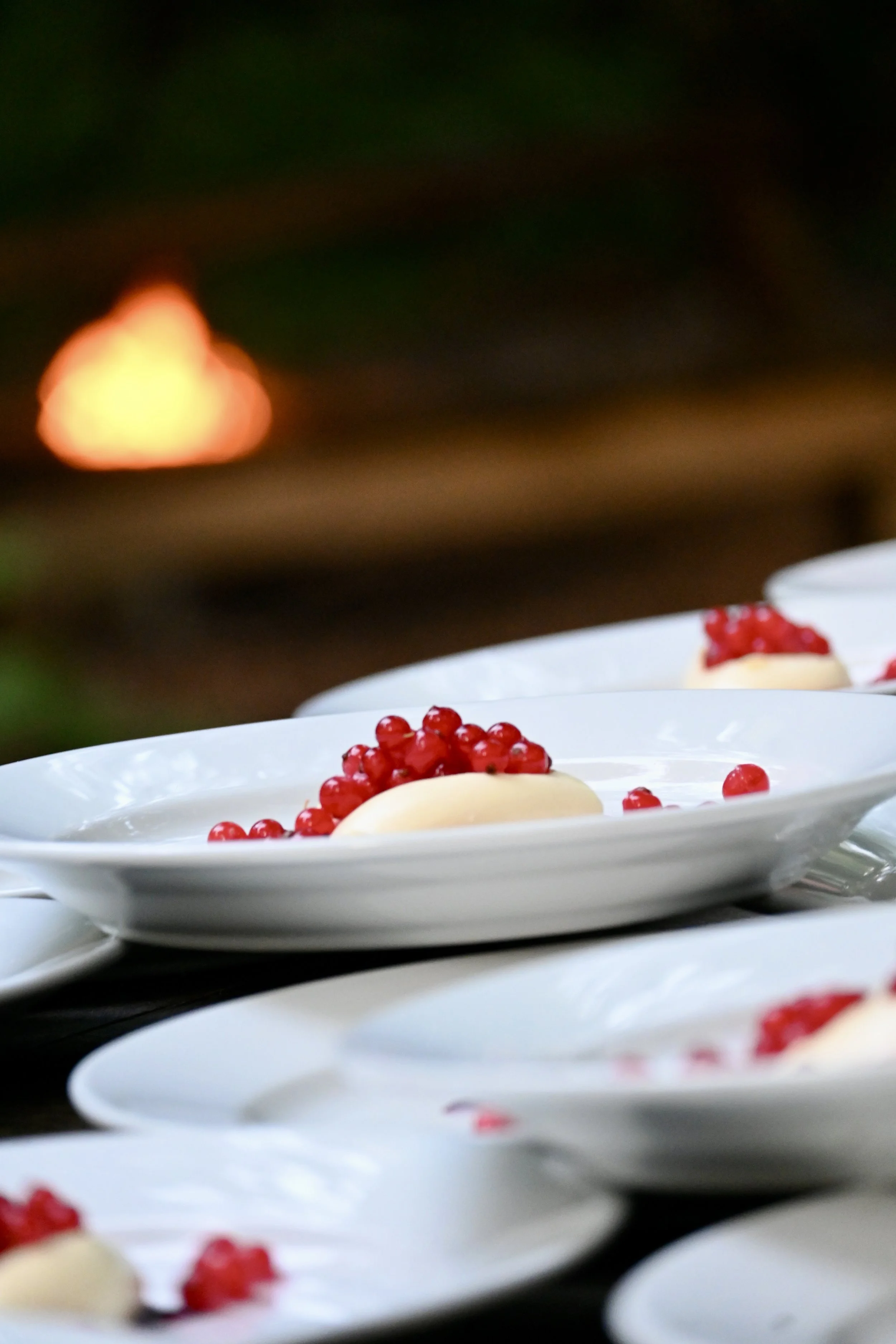 guests mingling at outdoor woodland feast Chilterns