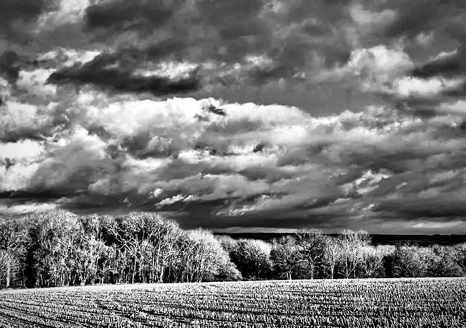 dramatic cloudscape  & fields black and white photograph print